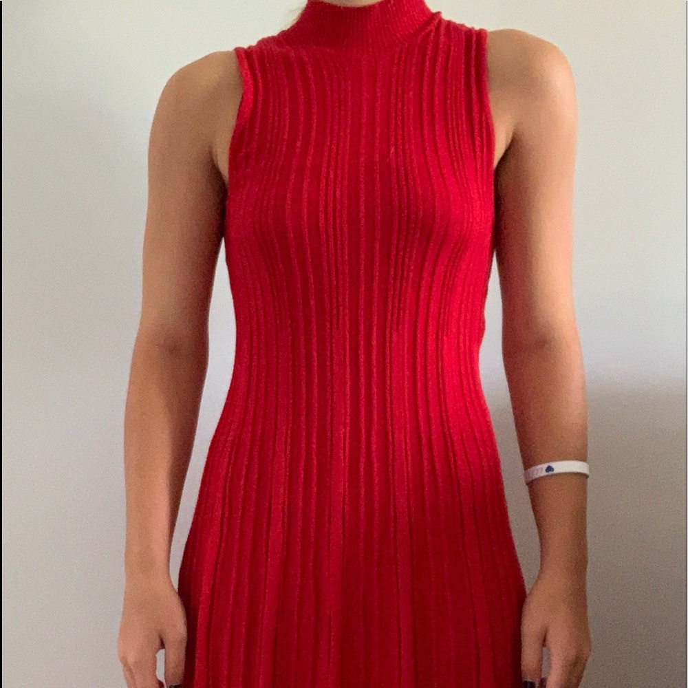 Red Ribbed Sweater Dress Size:XS